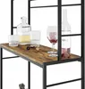 A close-up view of a wine rack shelf with bottles and glasses. Podgląd zdjęcia produktu