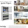 A collage of images showing a metal cabinet in different settings, along with text and a logo. Náhled obrázku produktu