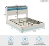 A diagram of a bed with dimensions and icons indicating features. Produktbild-Vorschau