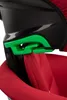 A close-up view of a green latch mechanism on a black car seat headrest, with red fabric visible underneath. Náhľad obrázku produktu