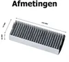 A product image showing a cabin air filter with dimensions labeled. Produktbild-Vorschau