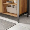 SoBuy Badmöbel BZR63-L-PF mit Waschbecken: Zweitüriger Schrank links, Holzoptik und Metallfüße im modernen Badezimmer Produktbild-Vorschau