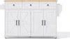 A white kitchen island with a wooden countertop is shown against a white background. Voir les images du produit