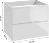 A white, two-drawer cabinet with dimensions indicated. Produktbild-Vorschau