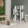 A modern living room with a bookshelf, dining table, and bench. Anteprima dell’immagine prodotto