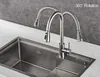 A stainless steel kitchen sink with a faucet, showing the faucet's 360-degree rotation. Produktbild-Vorschau