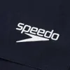 A close-up of a dark blue fabric with a white Speedo logo. Produktbild-Vorschau