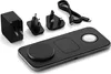 A black wireless charging pad with accessories, including a power adapter and charging cable, is displayed on a white background. Voir les images du produit