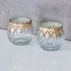 2er Set Glas Windlichter H5cm Klar Gold Teelichthalter Produktbild-Vorschau 3