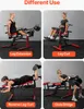 Collage showing a leg extension and curl machine in use for different exercises. Produktbild-Vorschau