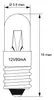 A technical drawing of a small incandescent light bulb with dimensions and specifications indicated. Produktbild-Vorschau