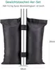 A set of four black sandbags attached to a silver pole, with dimensions indicated. Produktbild-Vorschau