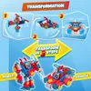 An instructional graphic showing how to transform a toy robot into a vehicle in three steps. Anteprima dell’immagine prodotto