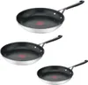 Three frying pans are stacked vertically against a white background. Produktbild-Vorschau