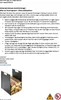A black metal log holder filled with firewood, with safety instructions and manufacturer details printed on a white background. Produktbild-Vorschau