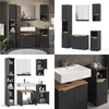 A collage of images showcasing a modern bathroom furniture set in anthracite and oak. Náhled obrázku produktu