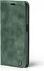 A green flip cover for a smartphone is shown closed, with the cover facing the viewer and slightly angled to the right. Produktbild-Vorschau
