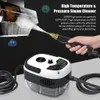 A steam cleaner is shown in use, spraying steam onto a surface, with text describing its features. Náhled obrázku produktu