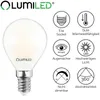 A LUMILED LED light bulb with several feature icons. Produktbild-Vorschau