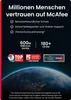Marketing image for McAfee software, featuring text about trust, features, and awards, with a background image of Earth. Produktbild-Vorschau