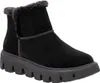A black winter boot with faux fur trim and a thick, lugged sole. Voir les images du produit