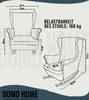 Diagrams showing the dimensions of a chair, with text indicating weight capacity. Náhled obrázku produktu