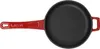 A top-down view of a red and black frying pan on a white background. Voir les images du produit