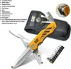 A CAT multitool is shown with its accessories and a carrying pouch, along with a list of its features. Produktbild-Vorschau
