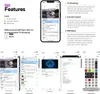 Marketing material for a TV streaming app, showing screenshots of the app interface and a remote control. Produktbild-Vorschau