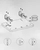An illustration showing the assembly of a bedside shelf with clamps and a cup holder. Produktbild-Vorschau