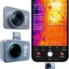 A collage of an InfiRay thermal camera and a smartphone displaying thermal imaging data. Voir les images du produit