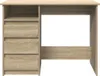 A front view of a wooden desk with drawers on the left and an open space on the right. Anteprima dell’immagine prodotto