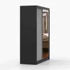 A side view of a modern black and gray wardrobe with mirrored doors. Voir les images du produit