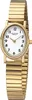 A close-up studio shot of a gold-colored women's wristwatch with a white face. Podgląd zdjęcia produktu