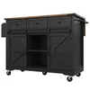 A black kitchen island with a wooden top and sliding barn doors, shown on a white background. Náhľad obrázku produktu