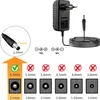 Diagram showing a power adapter and various connector sizes with compatibility indicators. Voir les images du produit