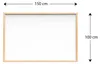 A whiteboard with a wooden frame, with dimensions indicated by text overlays. Produktbild-Vorschau