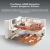 A 3D illustration of a multi-story house interior, showing different rooms and how a robot vacuum cleaner navigates through them using LIDAR technology. The illustration highlights the scanning and mapping capabilities of the device. Náhľad obrázku produktu