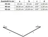 A table showing cutting dimensions and a diagram illustrating angles and lengths. Produktbild-Vorschau