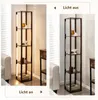A split image showing a floor lamp with shelves, with the left side depicting the lamp on and the right side depicting it off. Náhľad obrázku produktu