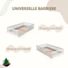 A collage of images showing a white wooden bed frame with a slatted base, demonstrating different entry points. Produktbild-Vorschau