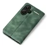 A green flip cover phone case for a Xiaomi Redmi Note 13 Pro+ 5G is shown from a diagonal top-down perspective on a white background. Produktbild-Vorschau