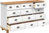 A white dresser with a wooden top, some drawers are open. Voir les images du produit