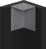 A metallic corner bracket is attached to two black surfaces, forming a corner. Produktbild-Vorschau