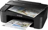 A black Canon printer with papers inside, showing a resort wedding advertisement. Produktbild-Vorschau