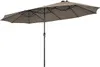 A large, taupe-colored double patio umbrella is shown against a white background. Náhľad obrázku produktu