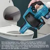 A hand holding a blue and black pipe cleaning machine over a toilet bowl. Podgląd zdjęcia produktu