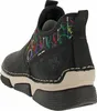 A close-up, rear-facing view of a black women's boot with a colorful, abstract pattern around the ankle opening. Voir les images du produit