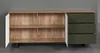 A sideboard with open doors and drawers against a plain background. Podgląd zdjęcia produktu