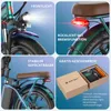 A collage of four images showcasing different features of an e-bike. Produktbild-Vorschau